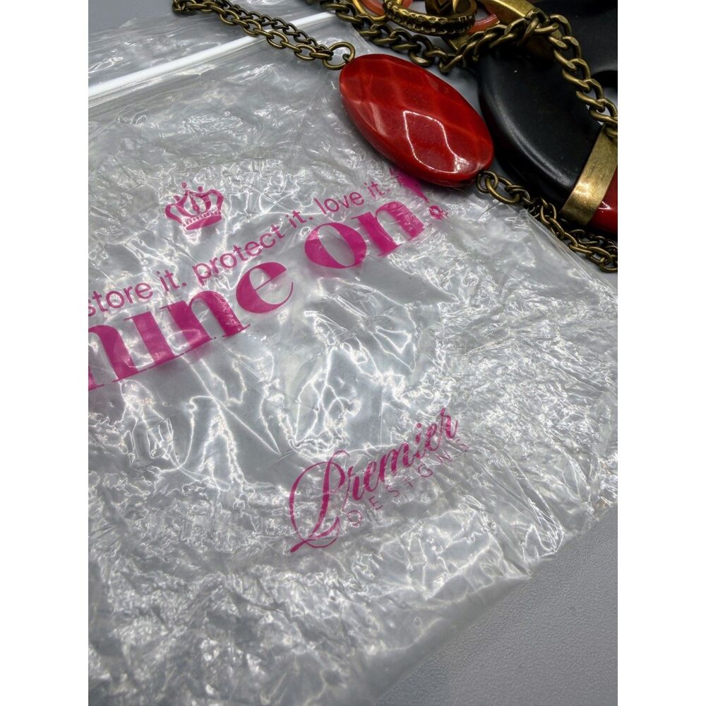 Fun & Colorful Red / Dark Brown Necklace & Brangle Set - Picture 5 of 7